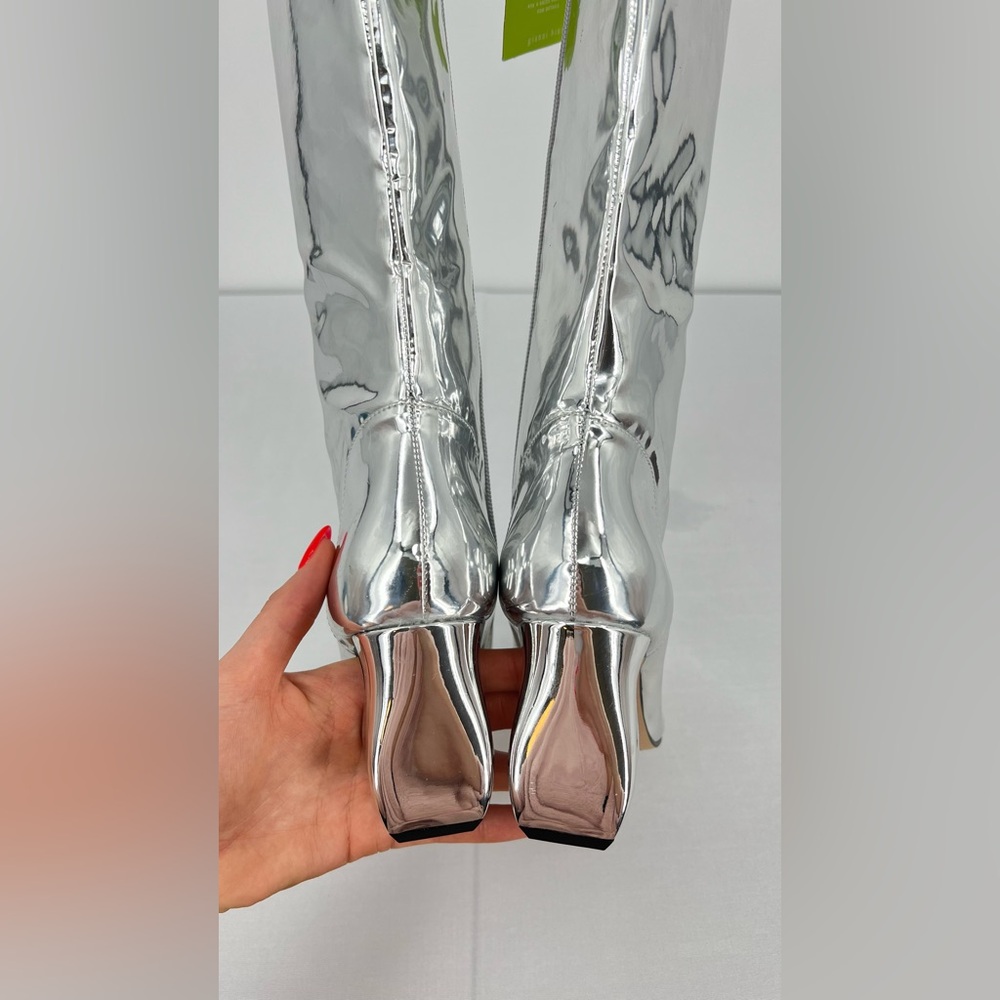 Silver Metallic chrome knee high boots festival concert boots 6 disco futuristic - Picture 8 of 16